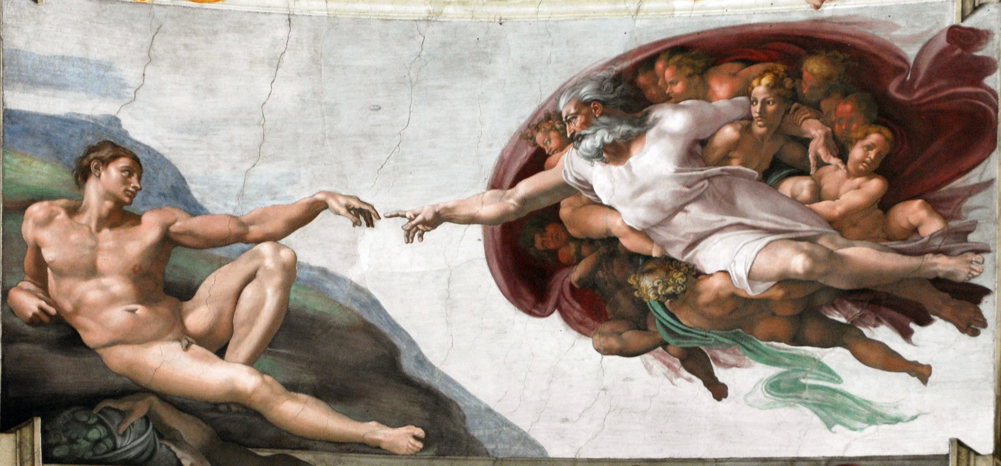 A Criação de Adão, de Michelangelo, na Capela Sistina: a mão de Deus estende-se à mão do homem.